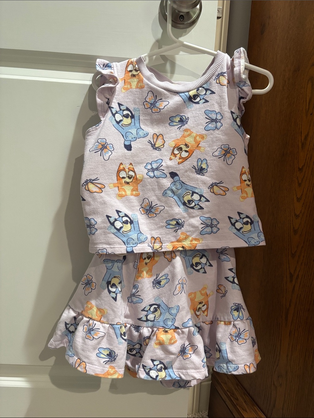 Lilac Bluey & Bingo Print Girls Matching Set - Top and Skirt